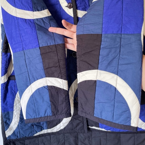 Haptic Lab Snake Path Quilt Coat Organic Cotton Blue Black Large EUC - Picture 3 of 10